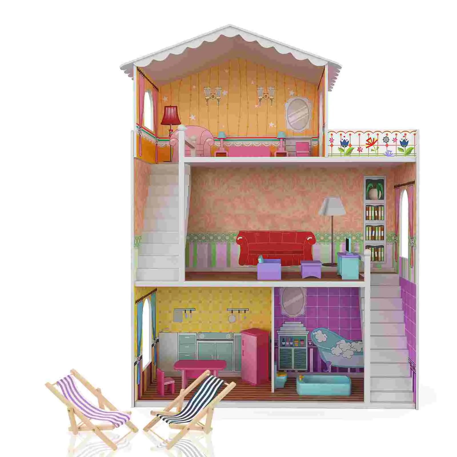 2 pçs casa de bonecas móveis espreguiçadeira em miniatura brinquedo deck coisas brinquedos