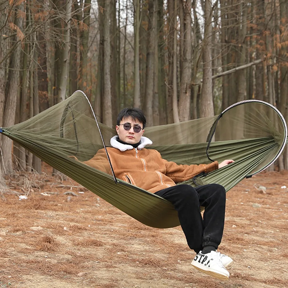 Outdoor Camping Hammock with Mosquito Net Lightweight Hanging Hammocks High Strength Parachute Fabric Hanging Bed Net 250x120cm