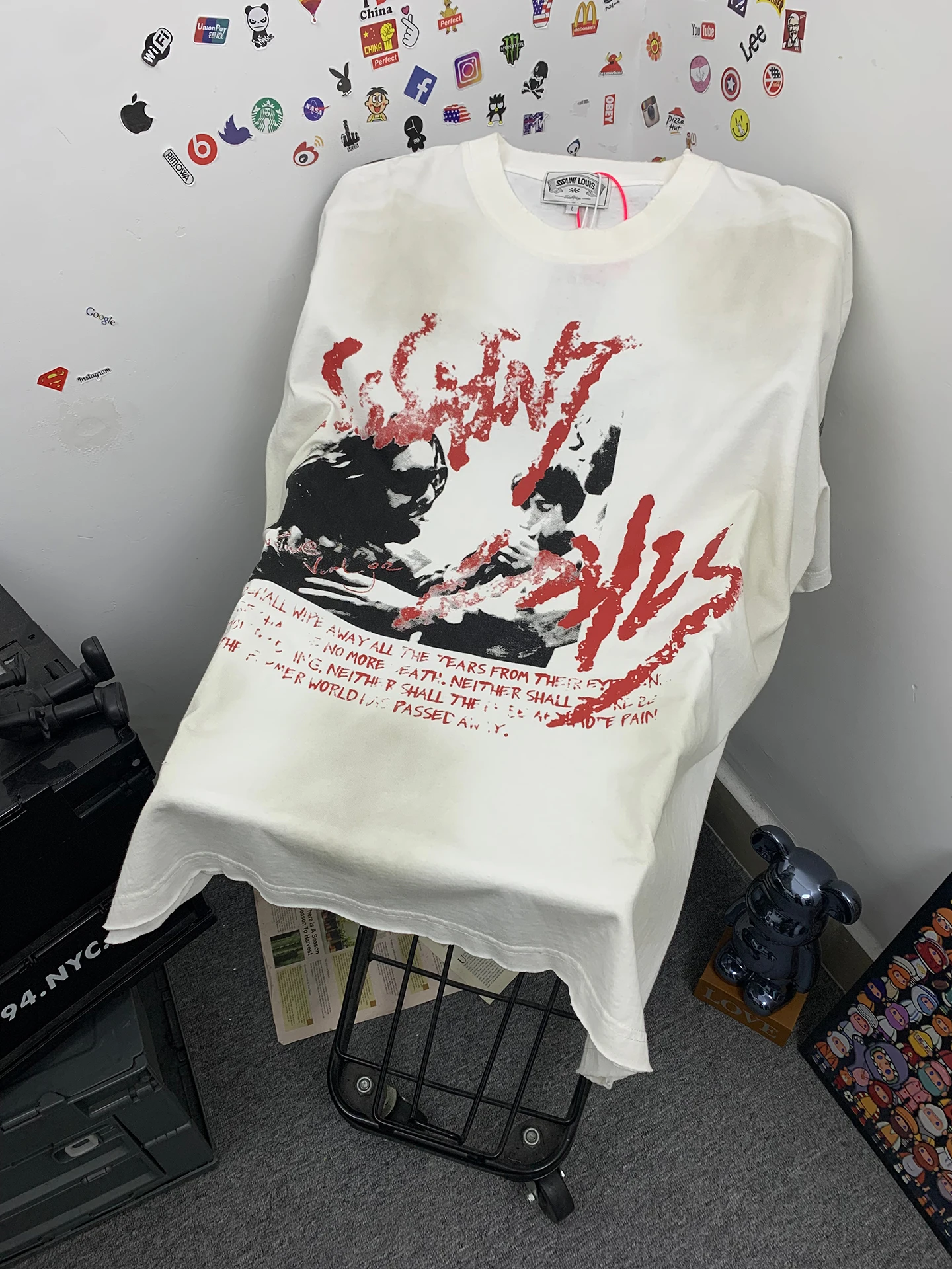 

Vintage Washed American Style Rock Band Print Loose Short Sleeve T-Shirt Men's Breathable Cotton Casual round Neck Tee