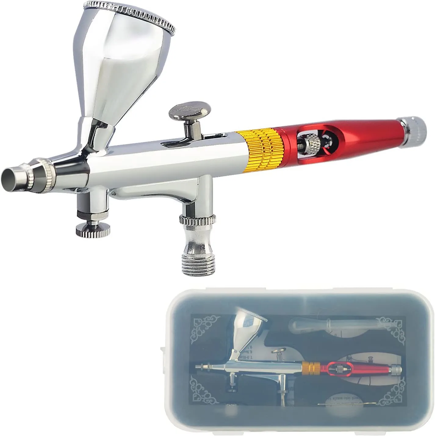 JOYSTAR Pro Gravity Feed Dual Action Airbrush 0.2MM with 9cc Cup for Makeup/Nail Art/Body Tattoos Spray/Toy Models