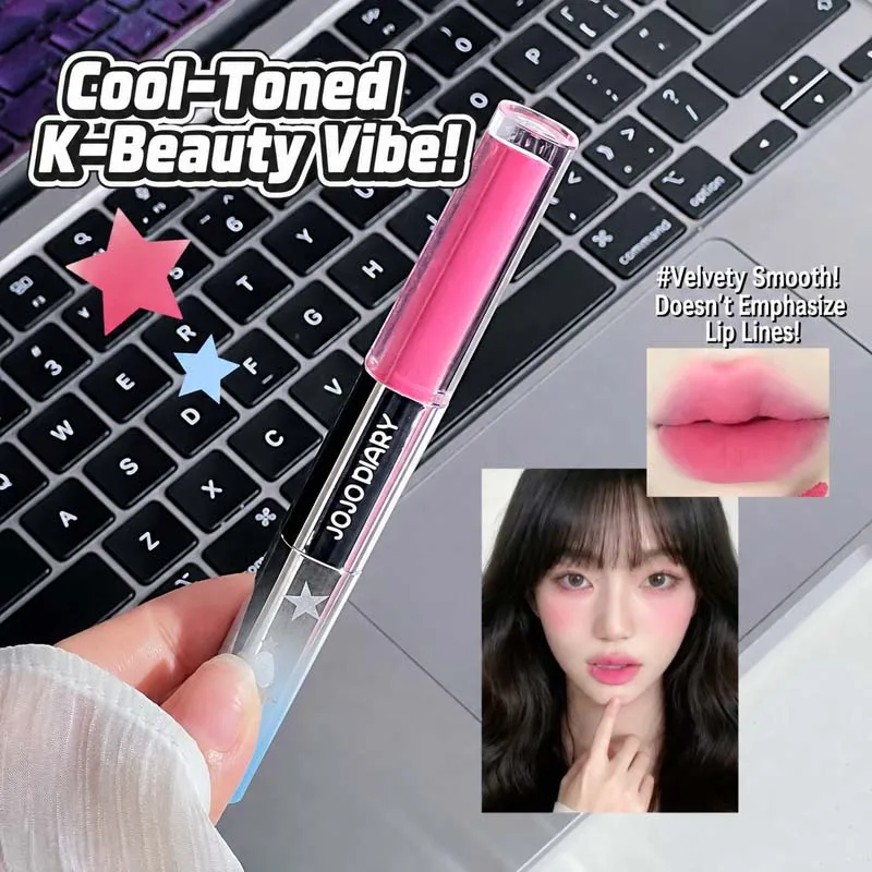 JOJO DIARY Dual Effect Lip Glaze Velvet Matte & Glassy Mirror Shine Lip Gloss Long Lasting Non-Sticky K-Beauty Lip Tint Makeup