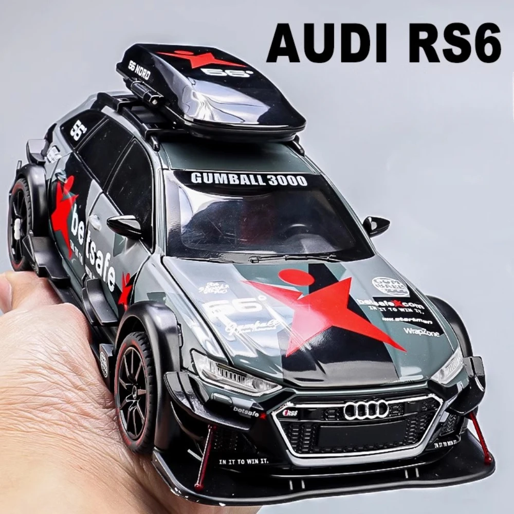 Scale 1:24 Audi RS6 Modified Version Alloy Toy Sports Car Model Doors Opened Music Light Miniature Vehicles for Kids Gifts Toys