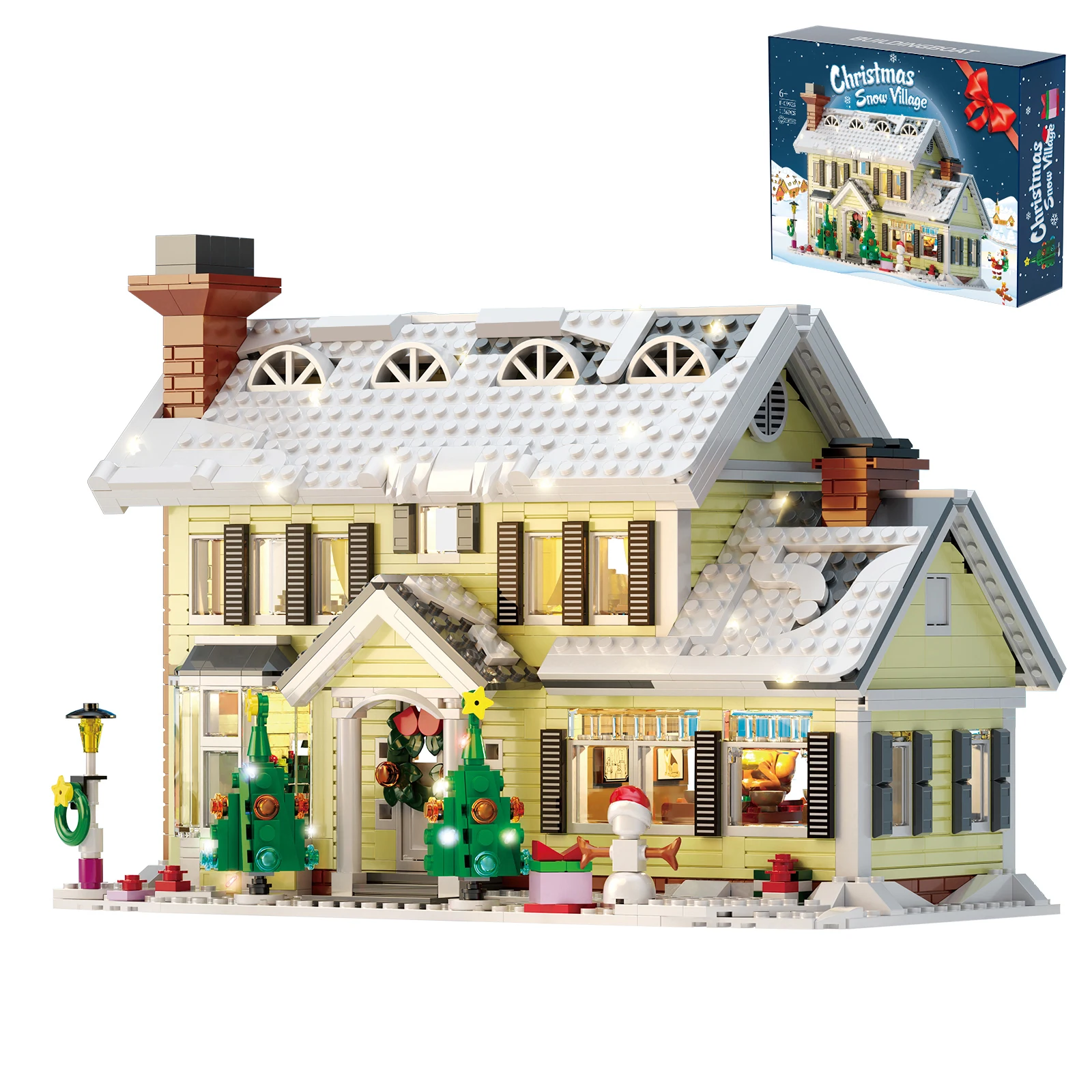 Ensemble de construction de maison de vacances de noël, briques de Village de neige de vacances de noël à LED, cadeaux pour garçons, filles, famille et amis