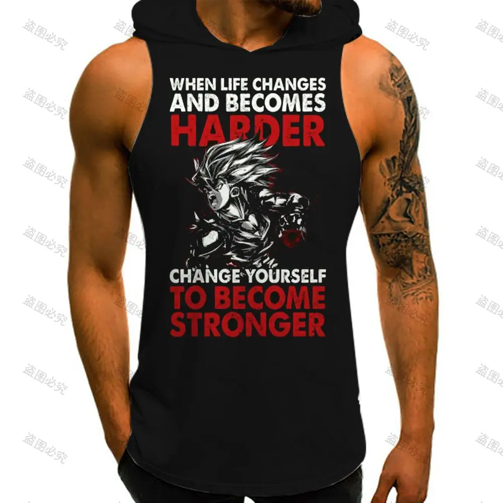 Gym Vegeta Vest With Hood Y2k Clothes Hip Hop Dragon Ball Z Men\'s Clothing T-shirts Bodybuilding Trend Man Sleeveless Shirt Goku