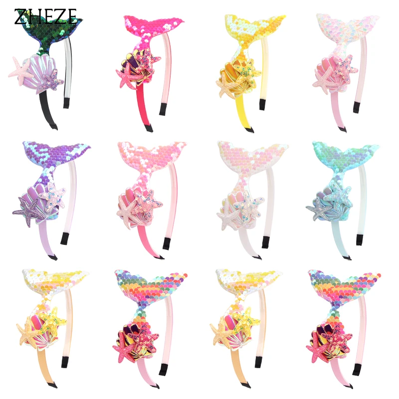 

10Pcs/Lot Cosplay Mermaid Headband For Girls Bling Seashell Starfish Birthday Party Hairband DIY Hair Accessories Wholesales