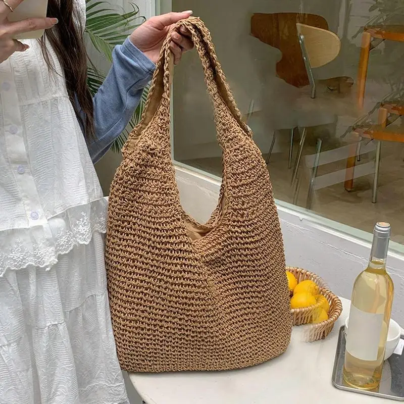 

2025 New Style Woven Bag Women's Fashionable and Versatile Summer Beach Bag Large Capacity Woven Handbag Shoulder Bag