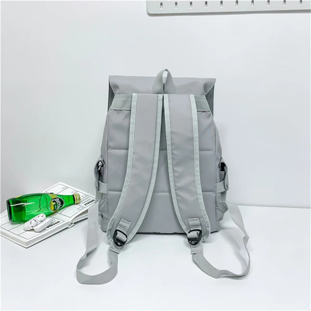 New Large Capacity College Student Flip Backpack Solid Color Nylon Couple Schoolbag Casual Travel Computer Bag For Men Women