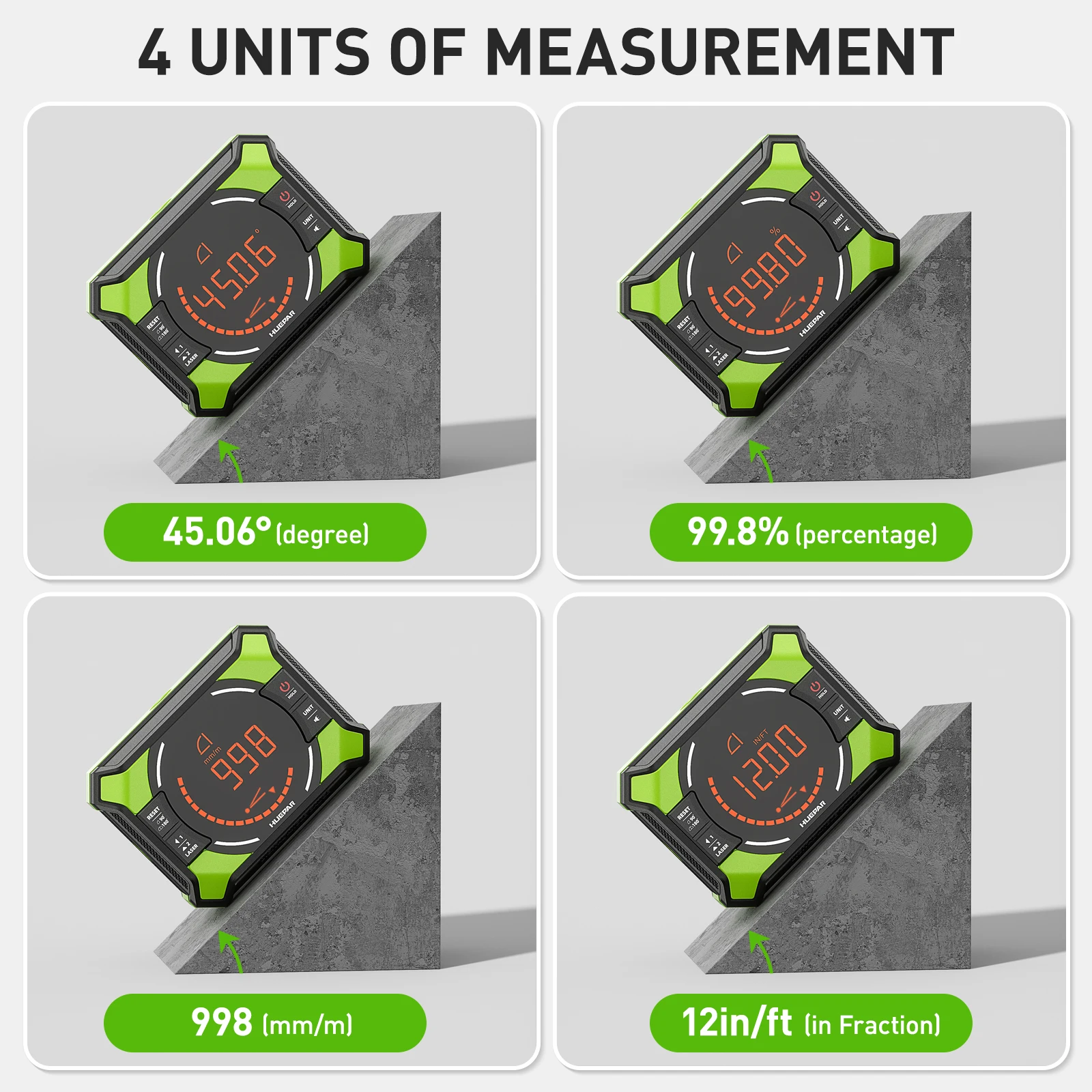 Huepar Laser Digital Protractor Angle Gauge Electronic Angle Finder Magnetic LCD Inclinometer Rechargeable Laser Level Tools