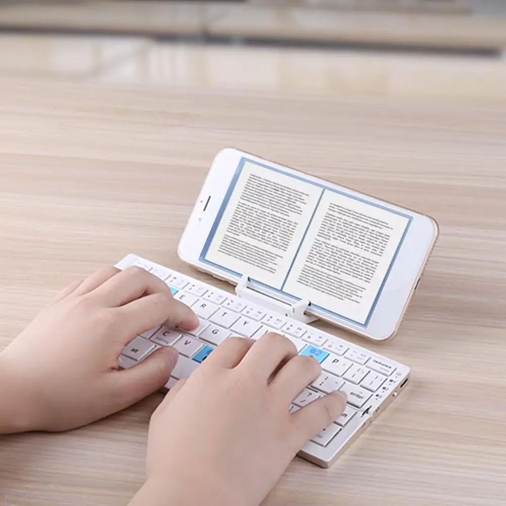 Keyboard Bluetooth nirkabel lipat Mini, dudukan ponsel portabel ringan untuk Tablet dan Android