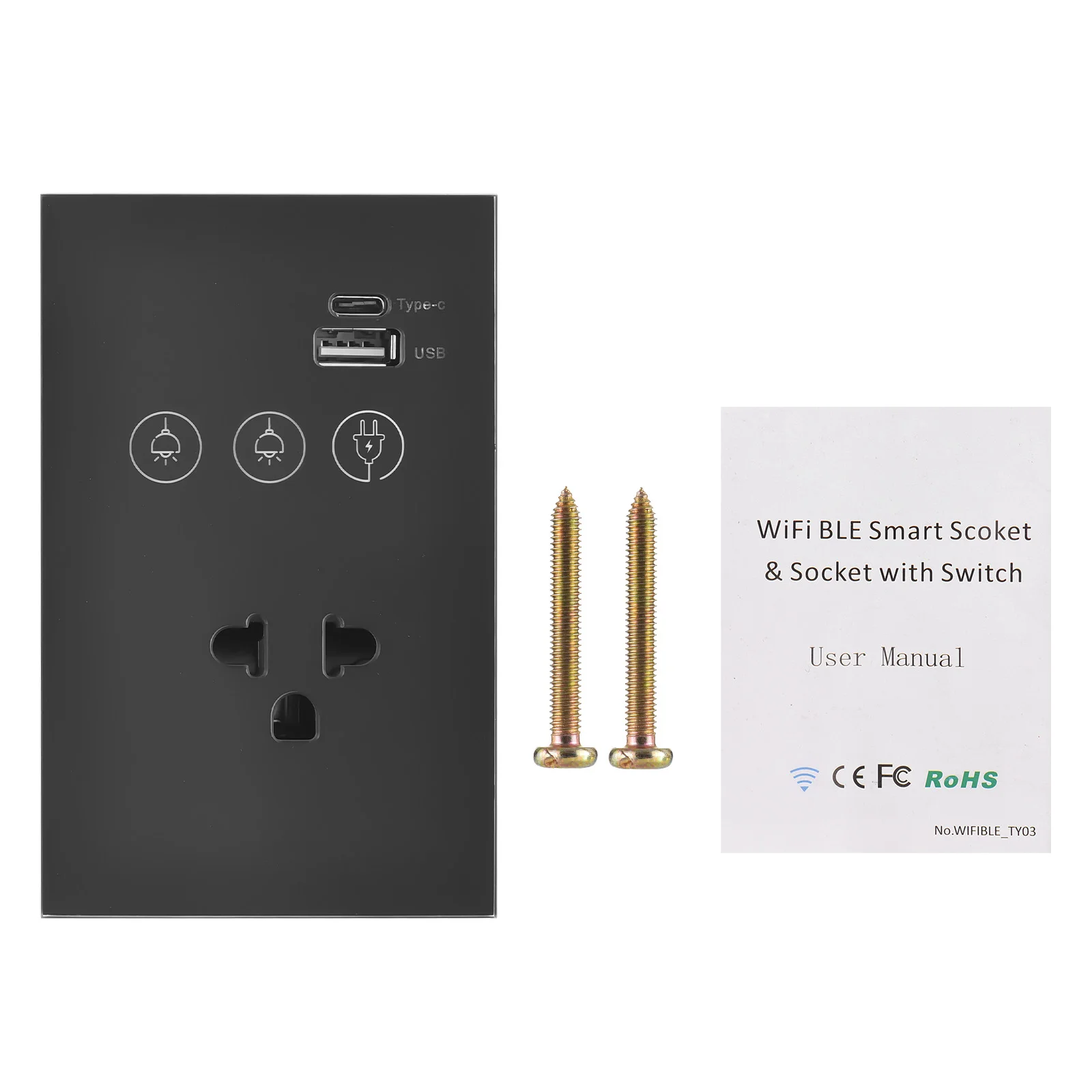 

Настенный сенсорный выключатель Wi-Fi 2,4 ГГц с USB-розеткой Type-C Нейтральный провод Устройства для умного дома Требуется 1/2-стороннее управление