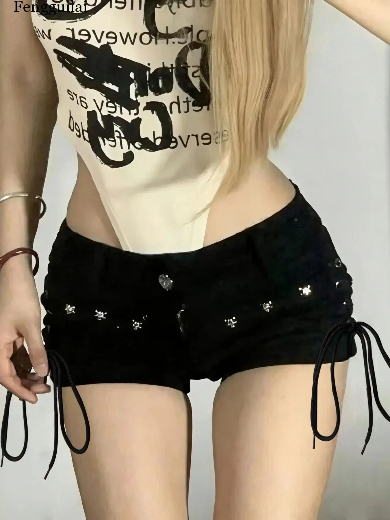 Shorts Women Skinny Creativity Lace-up Popular Streetwear Daily Personality Students Holiday Fashion Sexy American Retro Leisure