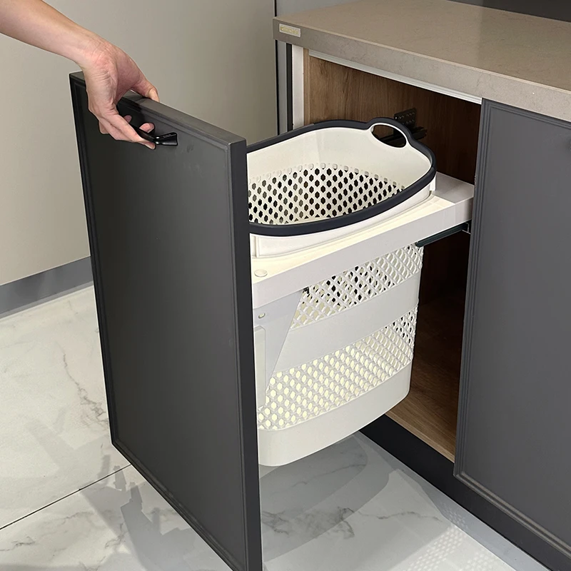 Internal Pullout Damping Dirty Clothes Basket Laundry Basket ABS Material Suitable for Laundry Room Separate Basket Can Connect