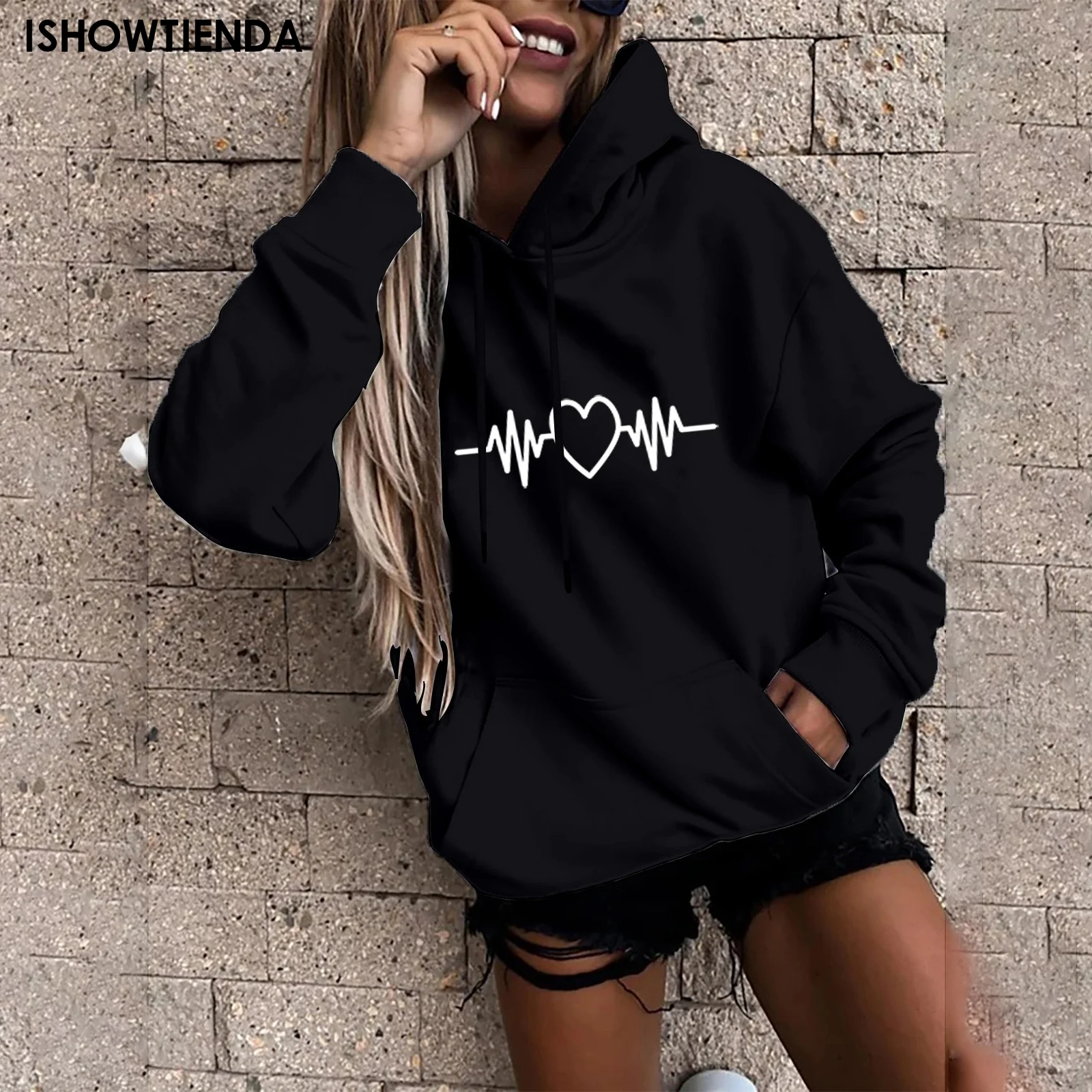 Heart Sweetshirts For Woman Female Love Hoodie Long Sleeved Women’s Sweater Hooded Casual Printed Women's Hoodies Sweatshirts