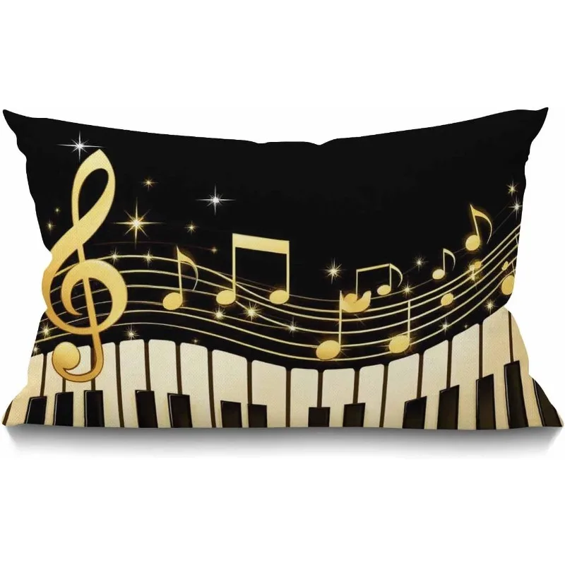 1pc Piano Keyboard Treble Clef Musical Note Printed Lumbar Pillow Cover, Suitable for Sofa,Bedroom,Living Room, Music Room Decor