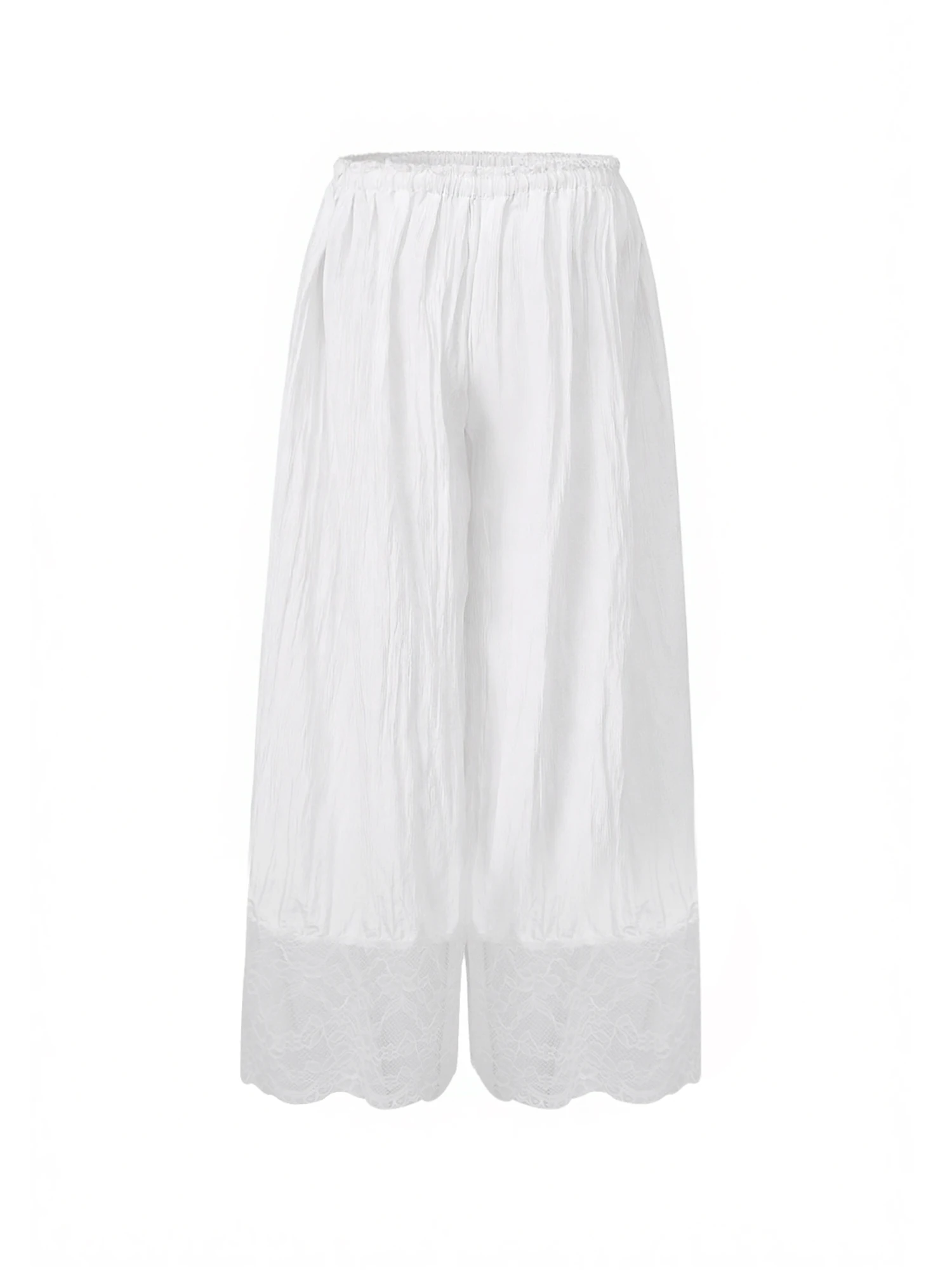 

Women s Relaxed Fit Palazzo Pants with Stretchy Waistband and Delicate Lace Detailing - Stylish and Cozy Bottoms for Everyday