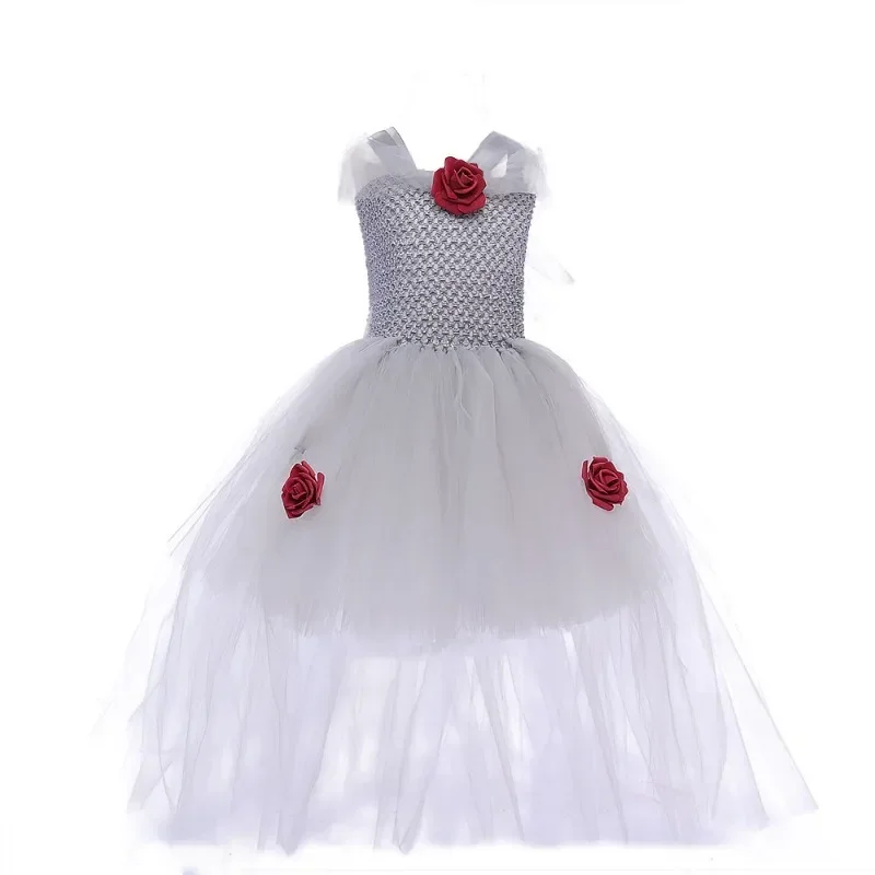 新しいハロウィン女の赤ちゃんゴースト花嫁コスプレガールゾンビ吸血鬼魔女スリップチュチュボールガウン子供仮装パーティーチュールドレス