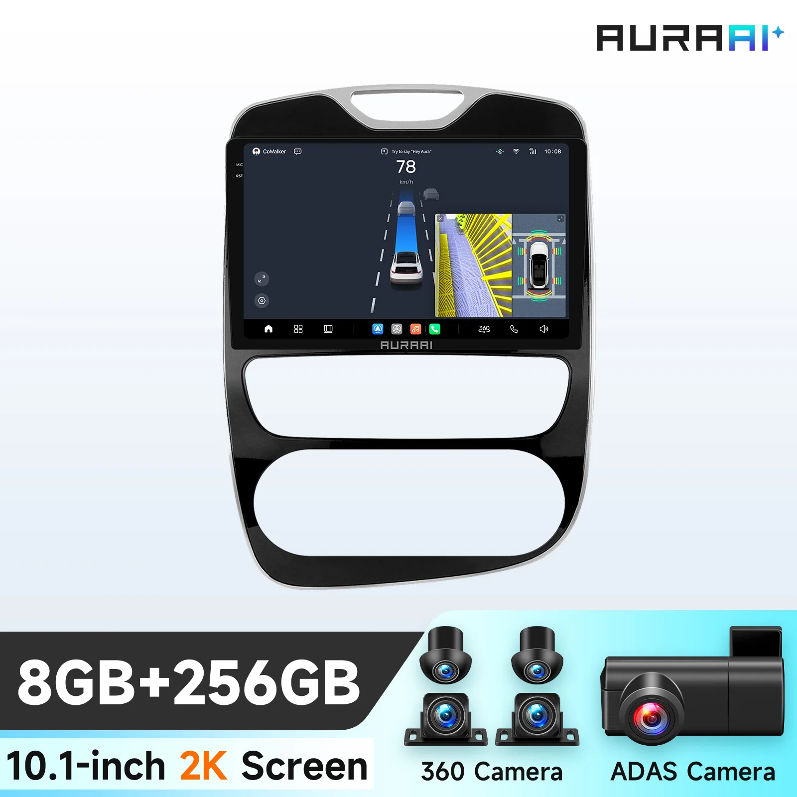 AURAAI 2K 8+256G Android Autoradio für Renault Clio IV 2012 - 2019, kabelloses Carplay, Android Auto, Multimedia-Videoplayer, ADAS, 360-Grad-Kamera, 7870 AI-Sprachsteuerung, 2DIN, 4G Wifi, RDS, DSP,