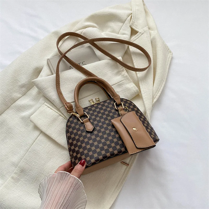 Luxury Shell Bag Fashion Women\'s Handbag Korean Style Shoulder Bag Plaid Print Crossbody Bag Shell Shape Wallet Card Bag