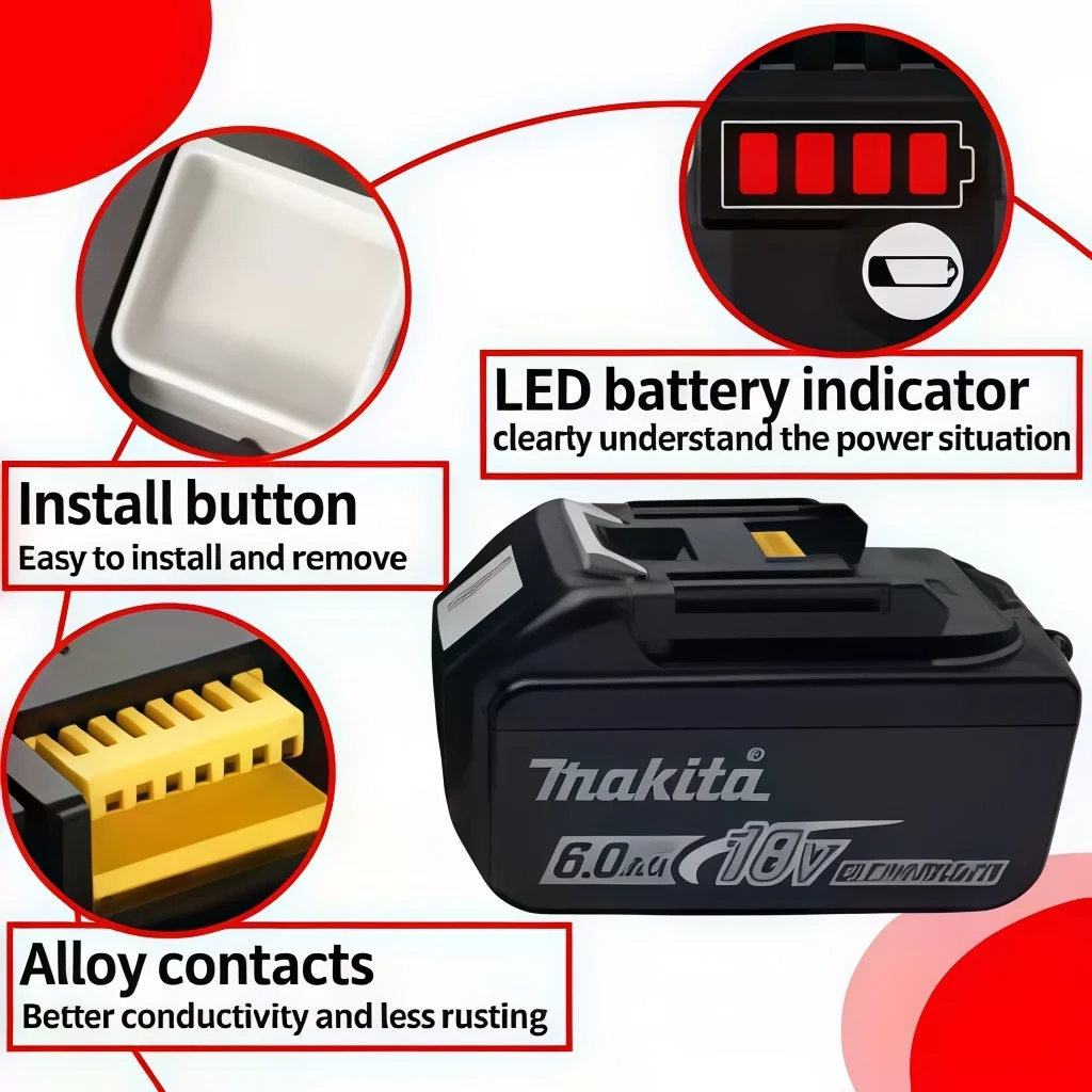 Low Standby‑power Loss Genuine Makita 18V 6Ah Battery Reduces Charging Times For Daily‑use BL18 Home‑improvement Tool Kits - view 6