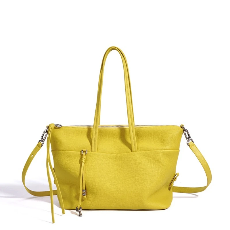 

Summer New Minimalist Genuine Leather Women Commuter Tote Bags Large Capacity Casual Shoulder Bag Versatile Lady Bowling Handbag