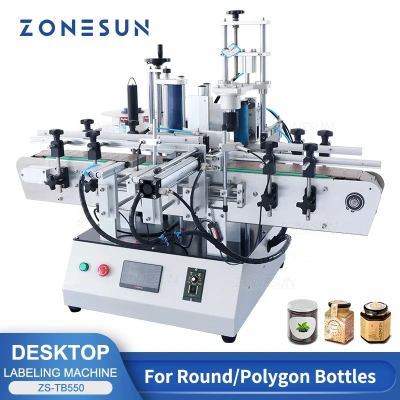 ZONESUN ZS-TB550 آلة وضع العلامات الأوتوماتيكية لخط التعبئة والتغليف الزجاجي البلاستيكي المضلع السداسي المستدير