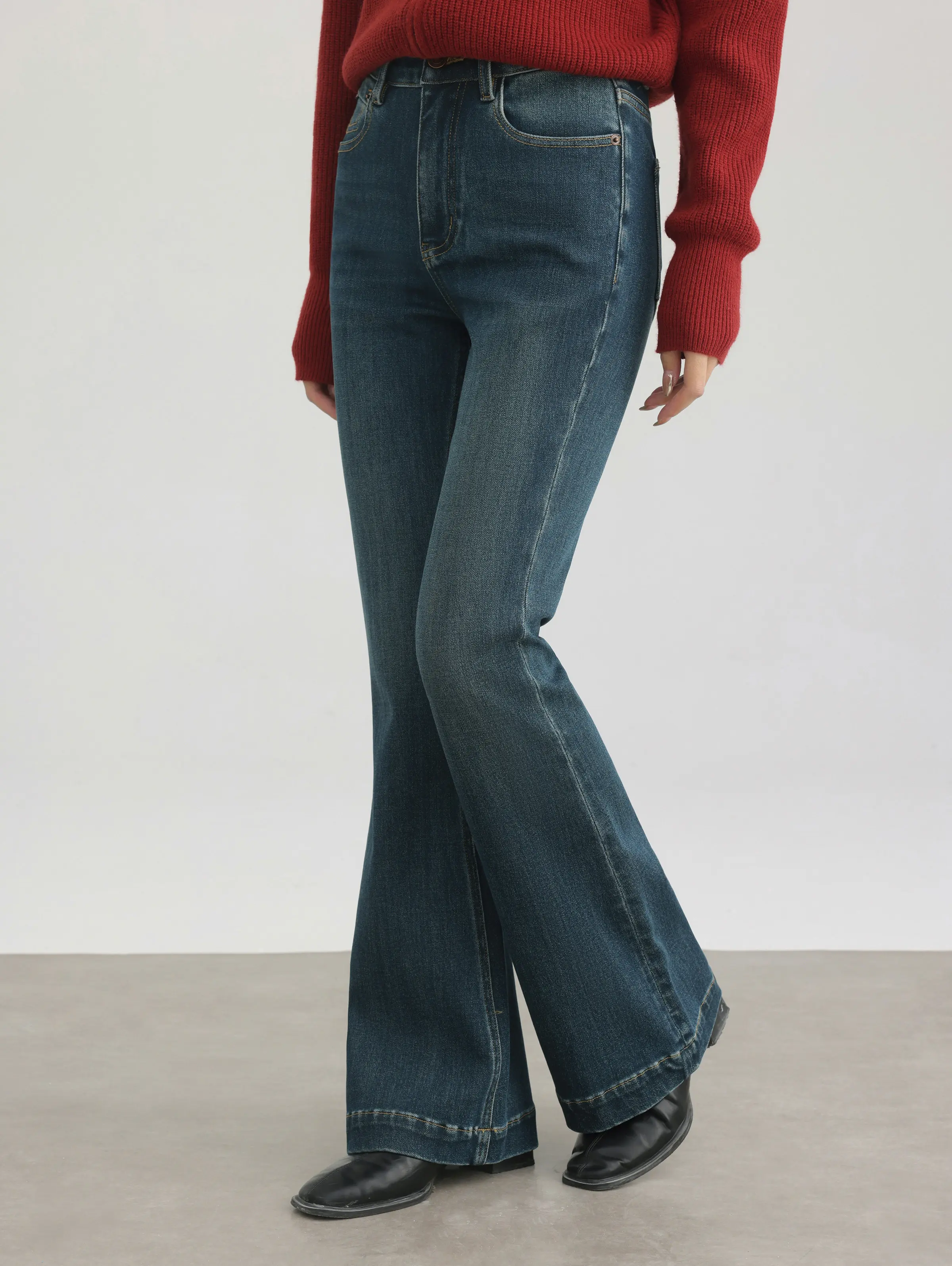 Vintage High Waist Bootcut Jeans Women Lady Slim Fit Flared Denim Pants Retro Casual Spring Daily Wide Leg Horseshoe Trousers