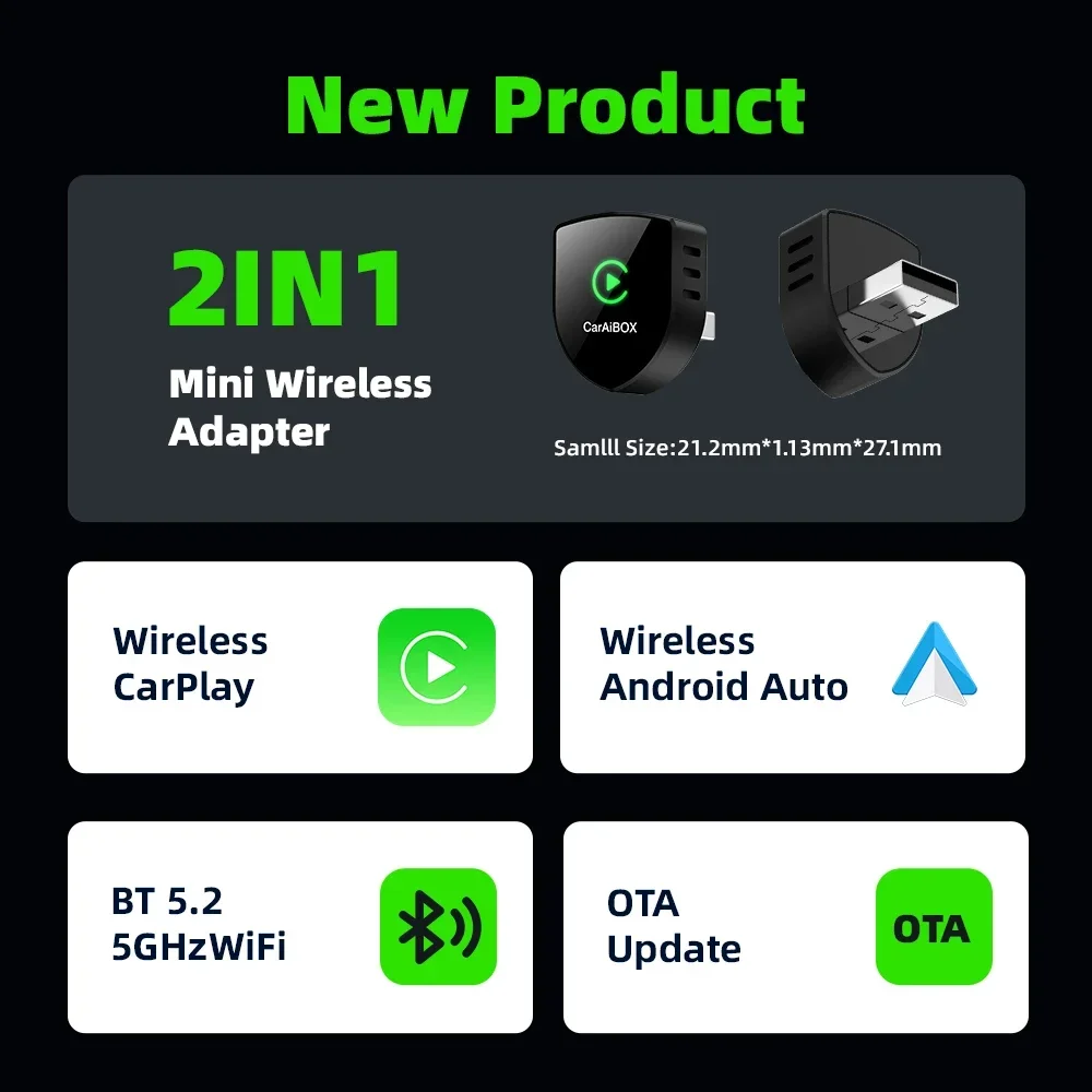 2025 2-in-1 Car Ai Box Wireless CarPlay Adapter Android Auto Convert Box WiredWireless CarPlay Android Auto to Wireless Adapter