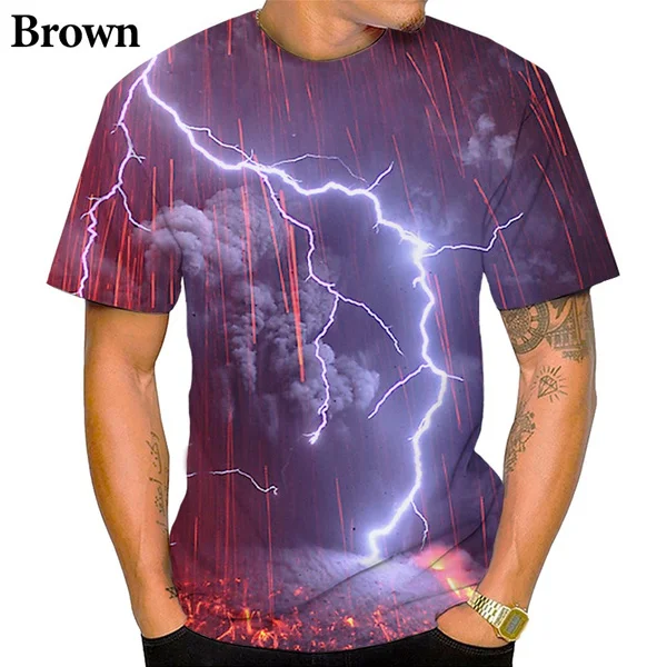 

New Fashion Short Sleeve 3D Lightning Print T-shirt Men and Women Personality Cool Print T-shirt