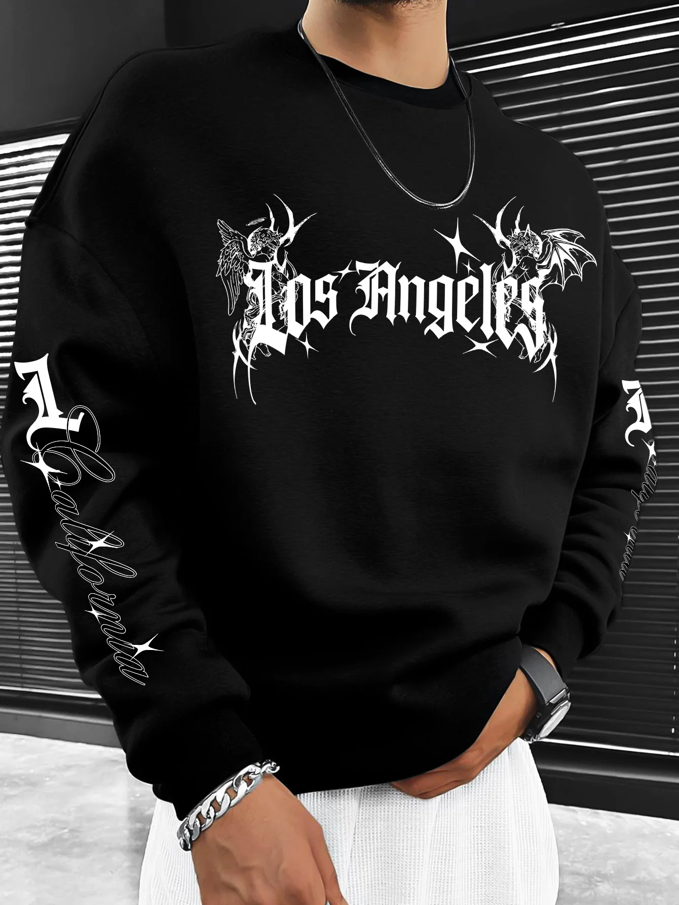 Dark Gothic Style Los Angeles Angel Devil Totem Trendy Brand Round Neck Hoodie "Trendy Men's Street Personalized Dressing
