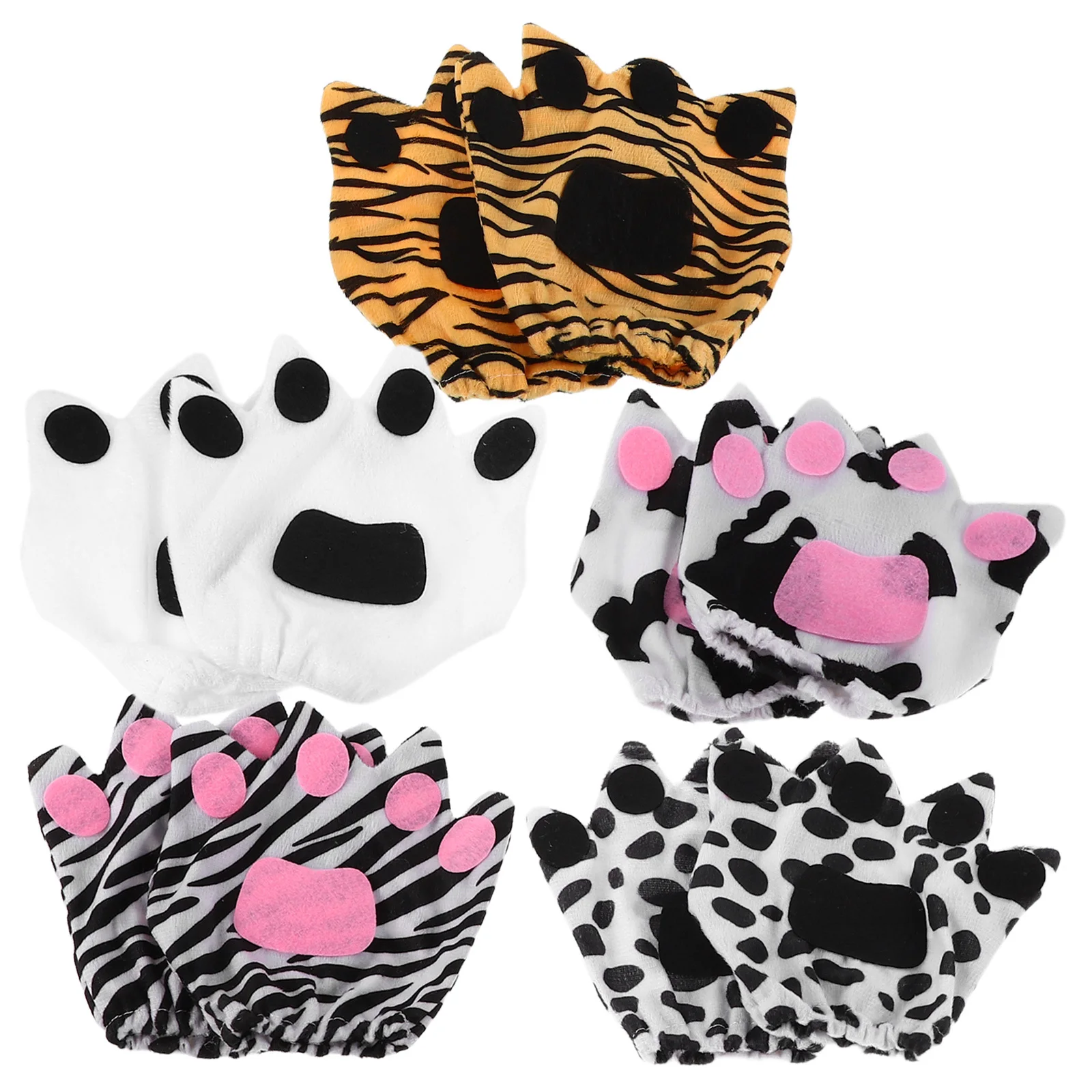 

5Pairs Animal Performance Paw Gloves Cute Fingerless Gloves for 's Day School Events Theme Parties Cosplay