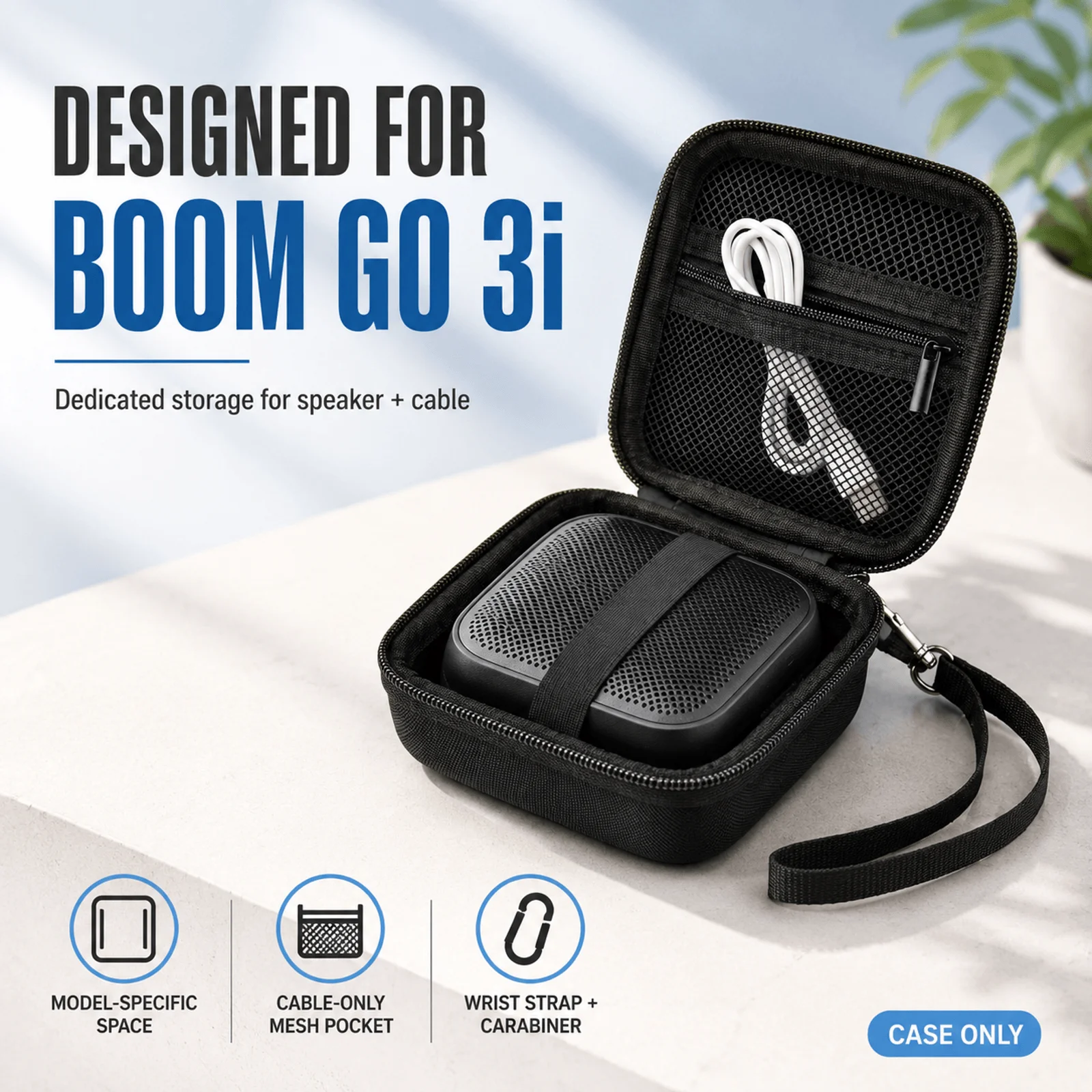 Carrying Storage Bag for Soundcore Boom Go 3i Portable Bluetooth Speaker，680D Oxford Over EVA Shell, Cable Mesh Pocket, Bag Only