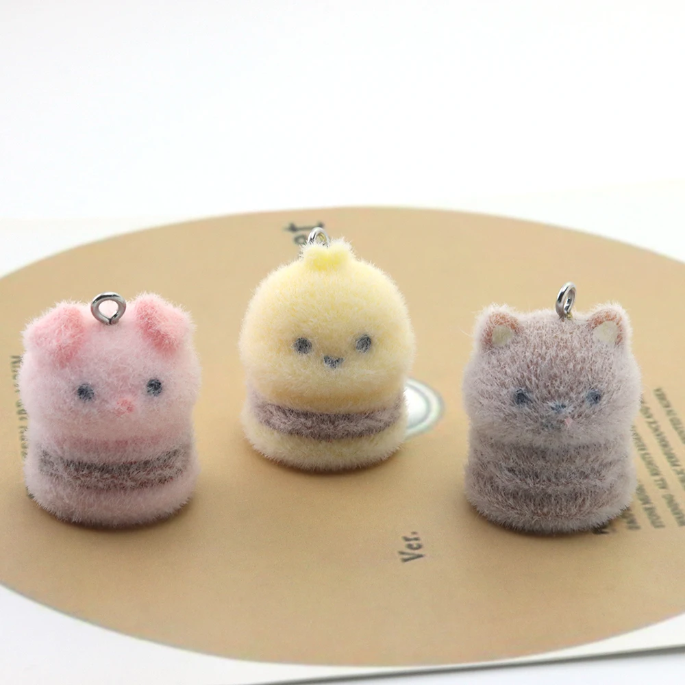 20Pcs Flocking Resin Bee Pig Charms Cute Animal Plush Doll Pendant for Necklace Earrings Keychain Making DIY Jewelry Accessories