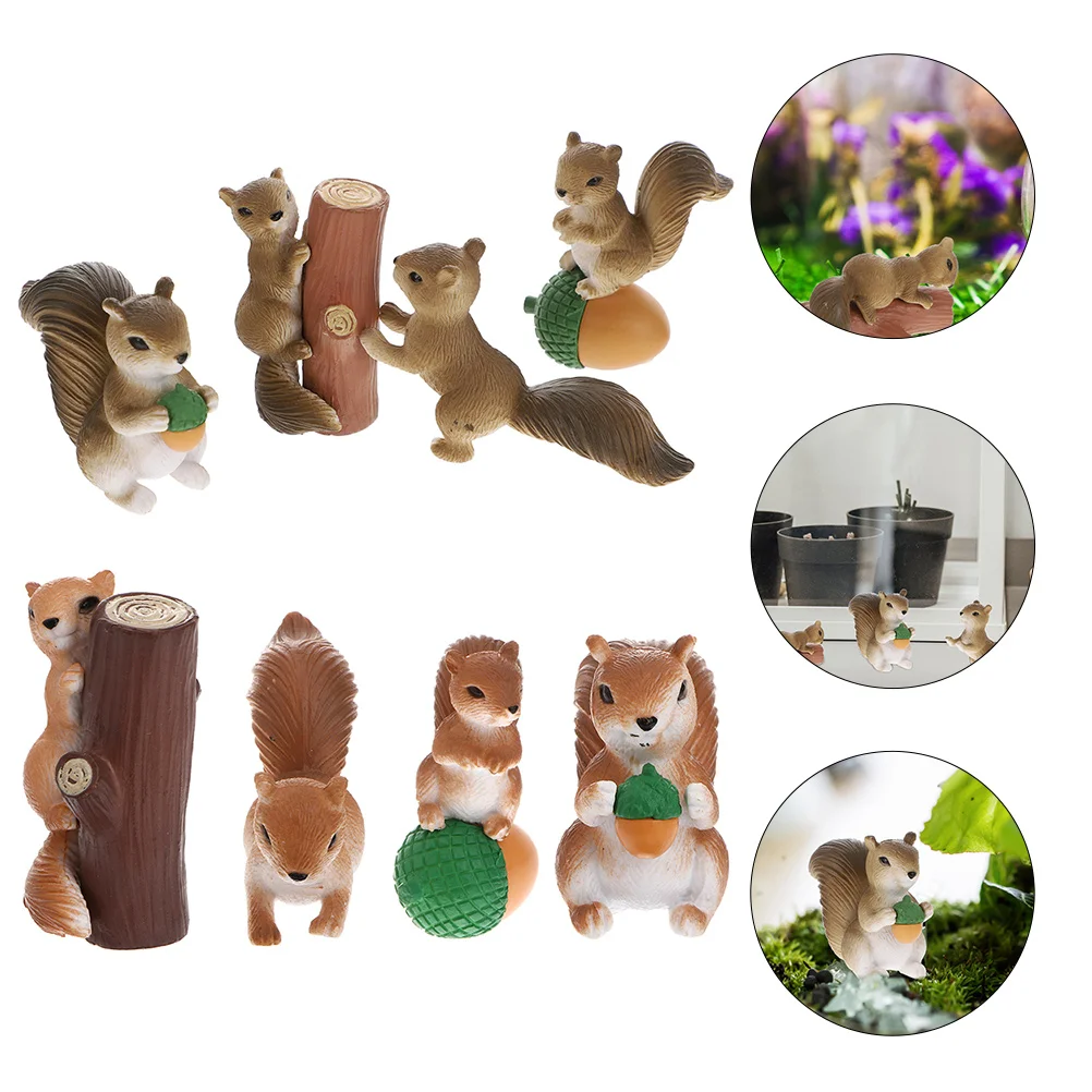 

8 Pcs Animal Micro Landscape Squirrel Miniature Decorate Model Adornments Brown Garden Ornament