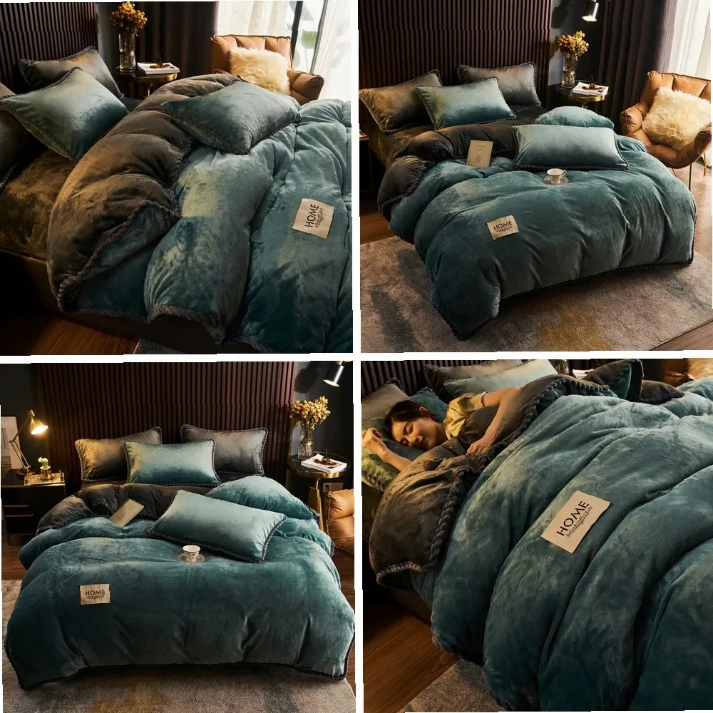 

Winter Plush Couple Bed Duvet Cover Bedspreads For Single Double Queen King Bed Velvect Warm Soft Nordic Couple Bed Quilt Cover