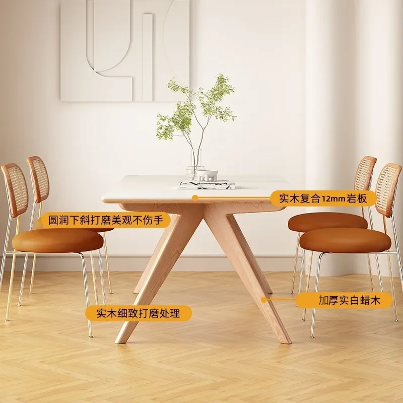 Japanese style solid wood rock board table with a modern and simple style, pure color, natural wood style, whale dining table