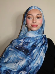 Ocean Abyss Printed Hijab Breathable Light Weight Soft Cotton Rayon Viscose Woven Muslim Women Shawl Watercolour Floral Scarf
