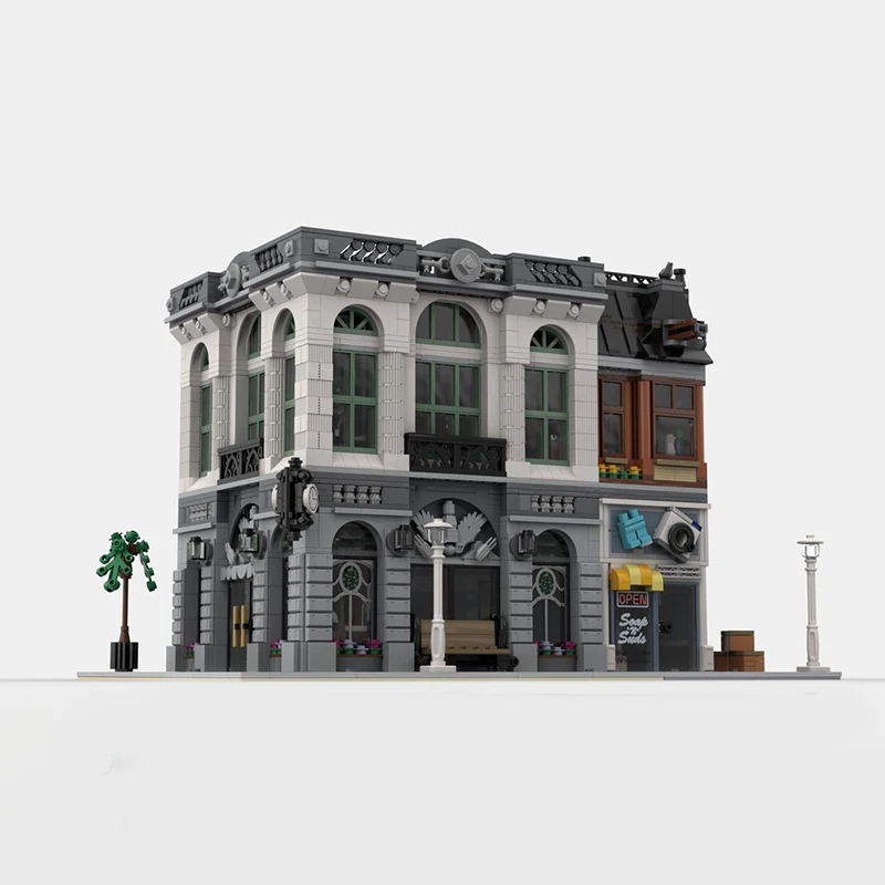 

4446 Pieces MOC Building Blocks Bank Modular Building Blocks City Street Scene DIY Apartment Building Blocks Children's Toy Gift