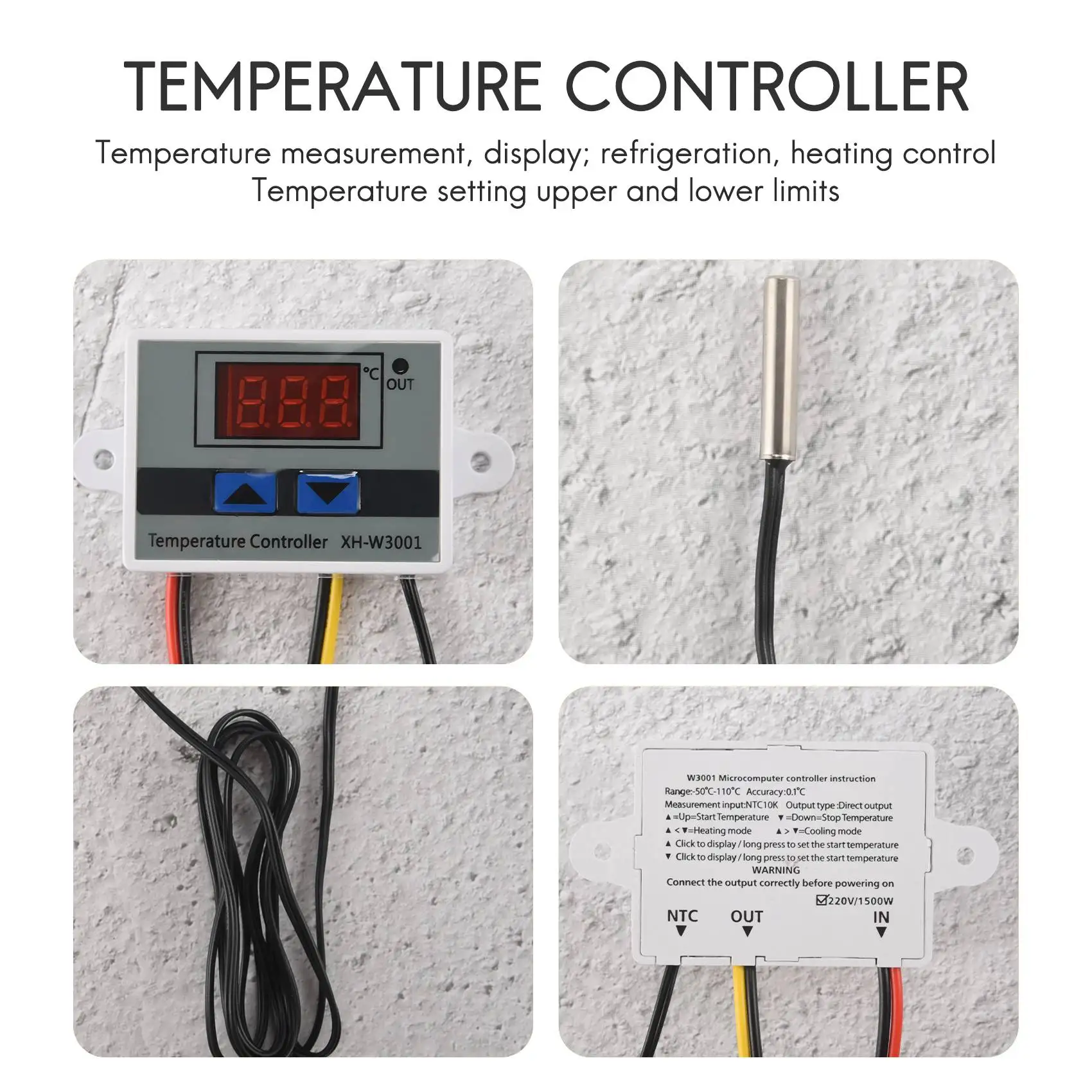 Contrôleur de température LED numérique, sonde de commutateur de contrôle thermique, nouveau, 220V, 10A