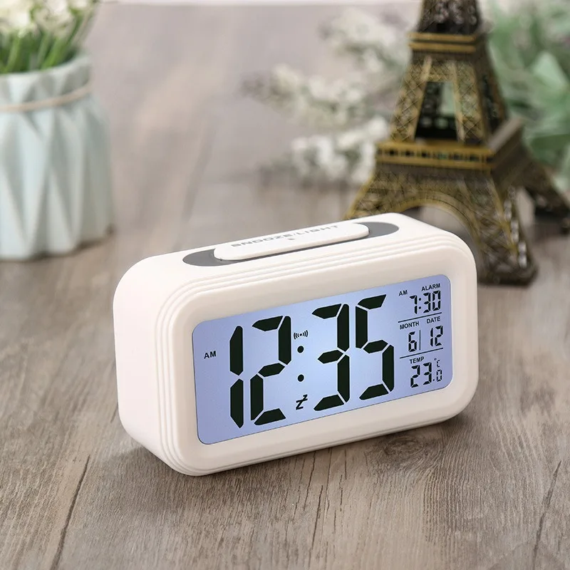 LED Snooze Digital Alarm Clock Electronic Screen Desktop For Home Office Backlight Data Calendar Desk Clocks