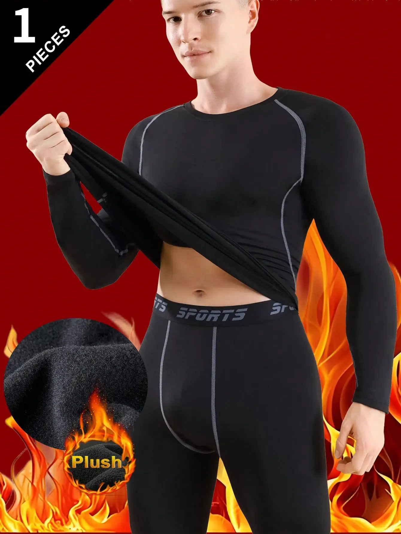 

Men's Thermal Long Sleeve Crew Neck Top with Fleece Lining for Cold Weather