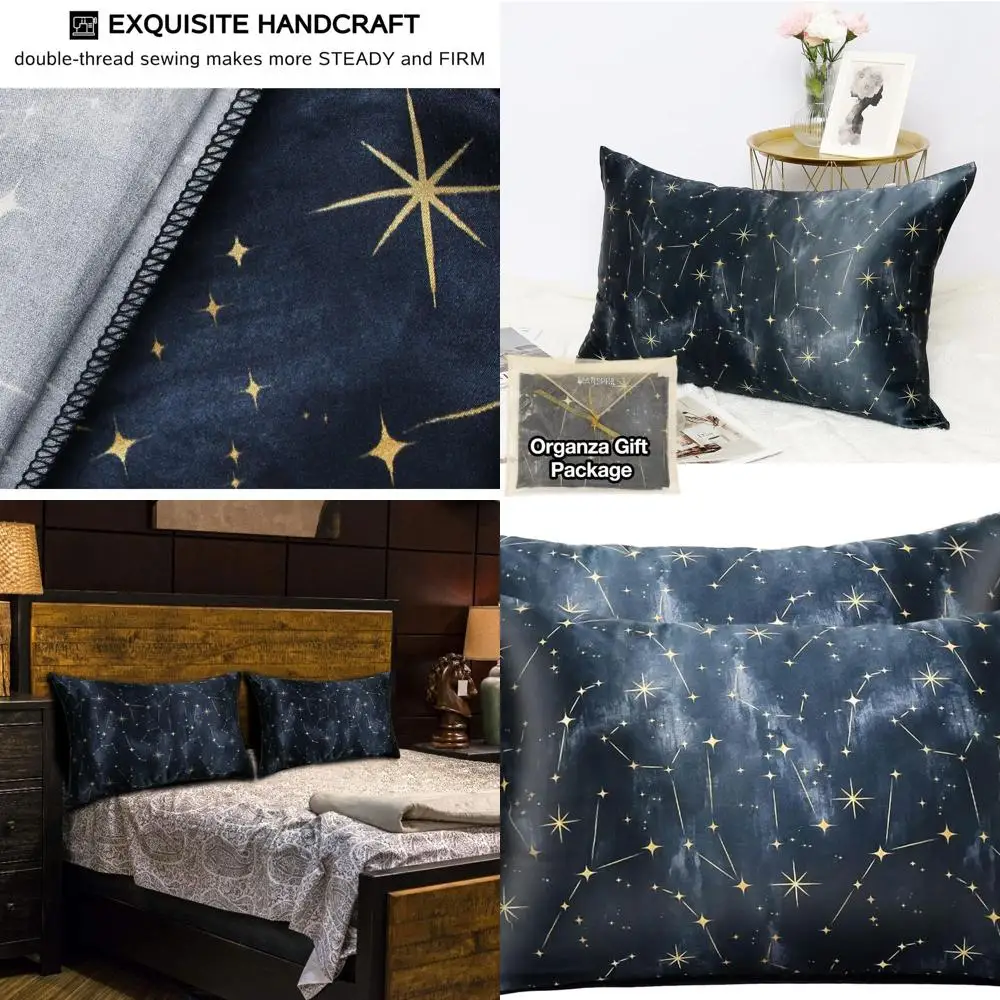 

Черные и синие наволочки из звездного шелка размера Queen, 100% тутовый шелк, 22 мм, приятные для кожи и волос, 20x30