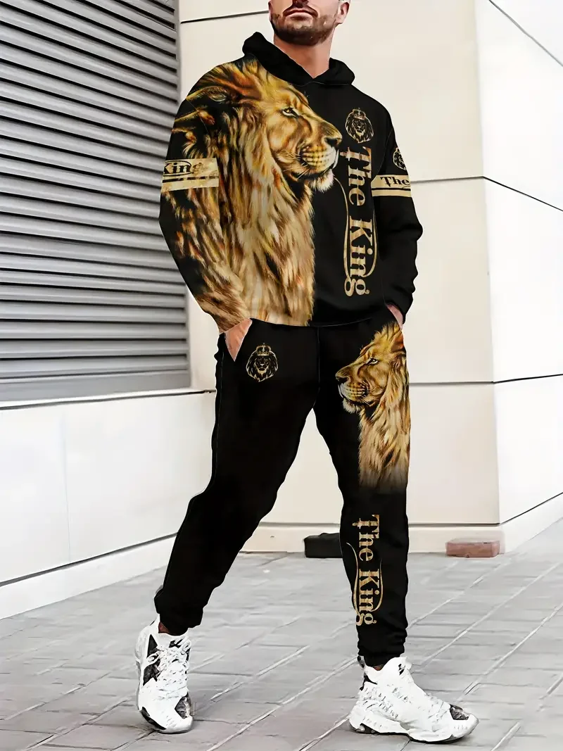 2024 New Mighty Lion Hoodies Pants Suit 3D Print Men Women Jogging Tracksuit Outfits Fashion Sweatshirt Men\'s Clothing 2pcs Sets