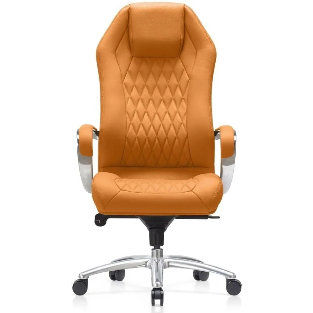 Ergonomic Office Chair, Top-grain Leather Seat with Synthetic Leather At The Rear, High-density Foam Padding, Executive Chair