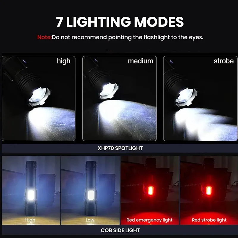 High Power Rechargeable Led Flashlight Very Strong Led Flashlight With Built-in Battery Torch Fishing Hunting Camping Lantern
