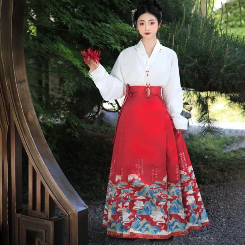 Ming System Hanfu Women Horse-Faced Skirt New Spring Summer Airplane Sleeves New Chinese Suit Loose Party Discount Dance Clothes