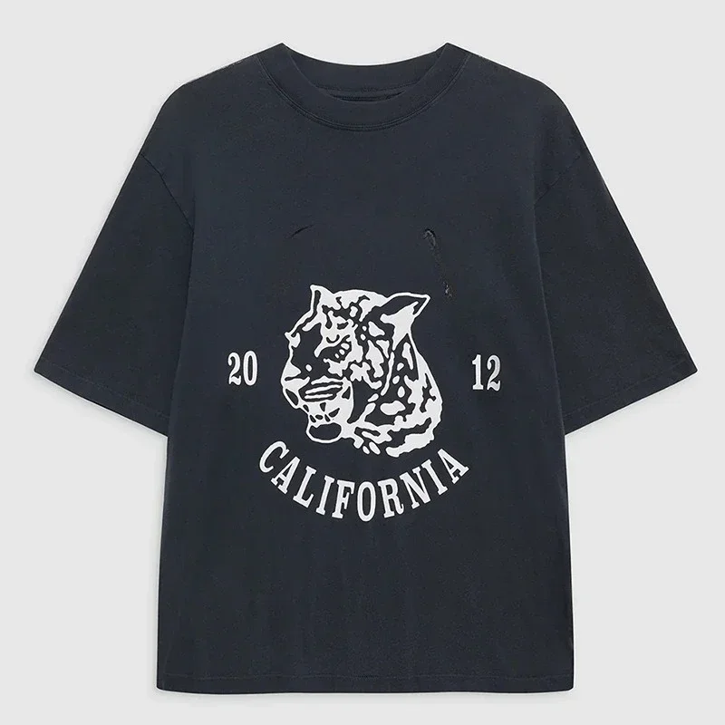 

Summer New Taipei Tiger Head Black cotton women's short-sleeved T-shirt with English letter prints