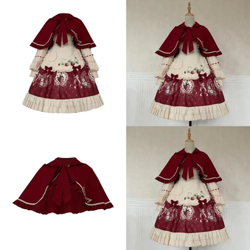 

Kawaii Strawberry Dresses Y2K Elegant Lolita OP With Cape JK Style Two-Piece Dress Set Lolita Cosplay Outfit Arrival Dresses New