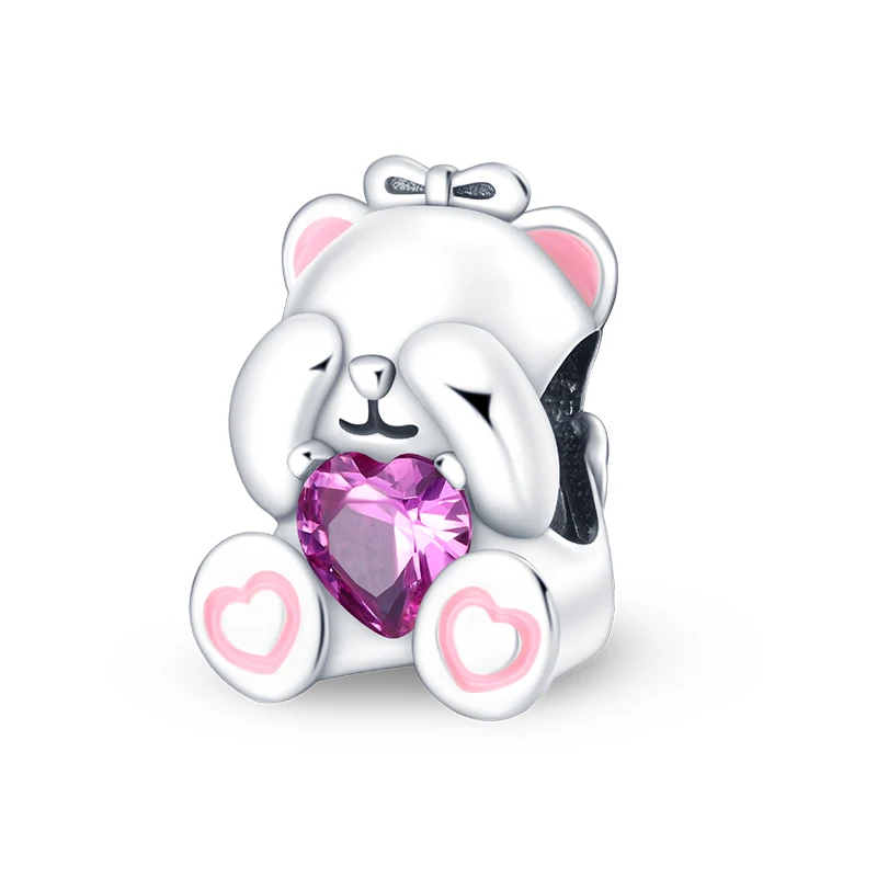 

925 Sterling Silver Charms Bead CZ Zircon Animal Bear Love Dangle Fit Original Bracelet DIY Women Jewelry Gift