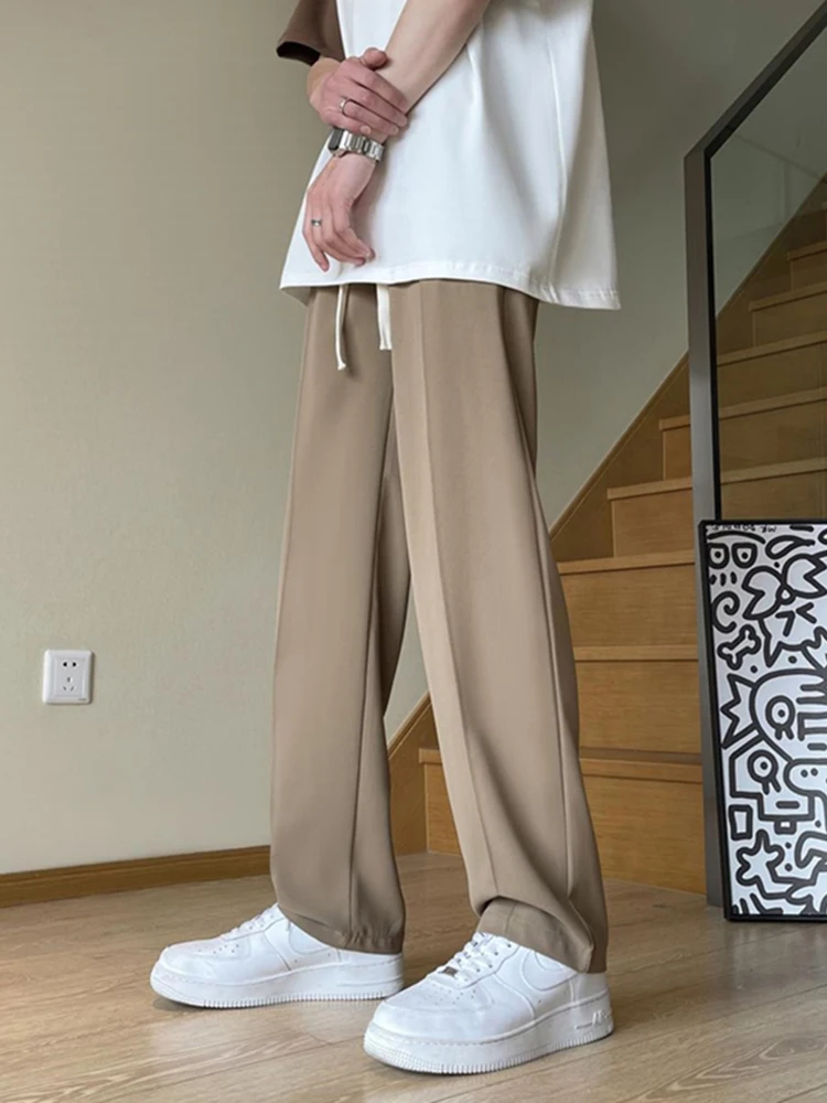 

Light Coffee Ice Silk Suit Pants Men's Summer American Vibe Straight Leg Casual Long Trousers Faionable Youth Active Sle