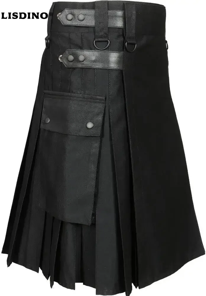 

1Scottish Designer Men 's Black Utility Kilt Mens Utility Kilt Pin Scottish Tartan Royal Stewart Pockets Kilts